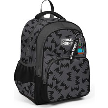Coral High Kids Gri Siyah Yarasa Desenli Üç Bölmeli Okul Sırt Çantası 33244