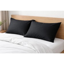 Clasy %100 Pamuk Saten 2 Adet Yastık Kılıfı Çizgili Desenli Siyah