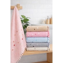 Çeyiz Merkezi 6\'lı Ponponlu Kalpli El Yüz Havlusu 50X90