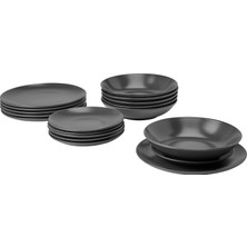 Ikea Fargklar Yemek Takımı Mat Koyu Gri 18 Parça