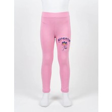 İncili Kız Çocuk Pamuklu Blossom Baskılı Esnek Tayt - Pembe Okul ve Günlük Kullanım Çocuk Taytı