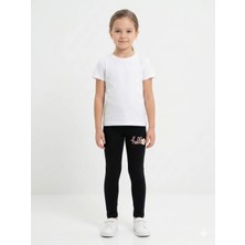 İncili Kız Çocuk Pamuklu "hello" Nakışlı Esnek Tayt | Okul ve Günlük Rahatlık-Siyah