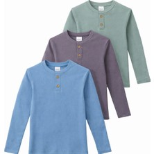 Monox Erkek Çocuk 3’lü Paket Uzun Kollu Henley Yaka Sweatshirt