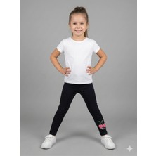 İncili Kız Çocuk Pamuklu Kiraz Nakışlı Esnek Tayt – Siyah Okul ve Günlük Kullanım Çocuk Taytı