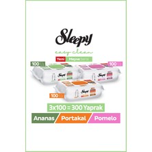 Sleepy Meyve Serisi Yüzey Temizlik Havlusu Mendili Portakal+Ananas+Pomelo 3X100 (300 Yaprak)