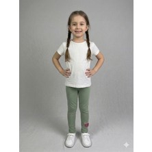 İncili Kız Çocuk Pamuklu Karpuz Nakışlı Esnek Tayt - Çağla Yeşili Okul ve Günlük Kullanım Çocuk Taytı