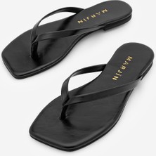 Marjin Kadın Ince Bantlı Parmak Arası Küt Burun Günlük Terlik Nelvin Siyah