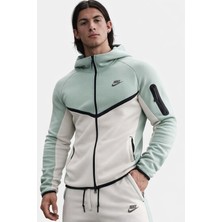 Nike Tech Fleece Full Zip Windrunner Hoodie Kapüşonlu Unisex Sweatshirt Yeşil Krem
