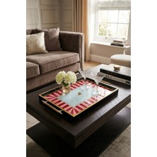 Laurus Home Lüks Gold Detaylı Sunum Tepsisi Pembe