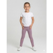 İncili Kız Çocuk Pamuklu Çiçek Nakışlı Esnek Tayt - Okul ve Günlük Kullanım  Çocuk Taytı - Lila