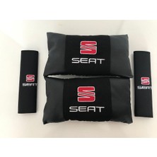 Şenyıldız Aksesuar Seat Nakışlı Deri 1 Çift Boyun Yastık ve 1 Çift Kemer Pedi