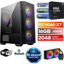MSI Şafak-Gaming Pc Ddr5-Intel Core Ultra 5 245KF-RX 9060XT 16GB- 16 GB Ddr5 Ram-1 Tb Nvme M.2 5000 4000-240MM Sıvı Sogutma-Yapay Zeka-