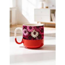 BB Design Beyaz Çiçek Tasarımlı Seramik Baskılı Pro Kupa Bardak 330ML