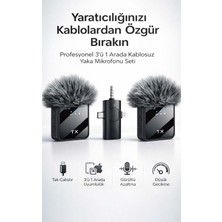 FaroxTech 3'ü 1 Arada Kablosuz Yaka Mikrofonu Seti - Type-C, iPhone ve Android Uyumlu - Vlog Mikrofonu