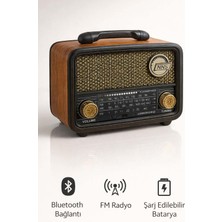 FaroxTech Nostaljik Radyo | Fm - Mp3 - Bluetooth - Aux | Telefona Bağlanabilir | Şarjlı | Uzun Kullanım Süresi