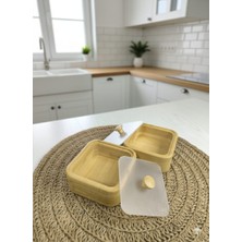 Barotti 2'li Kare Akrılık Kapaklı Duzenleyıcı Bambu Sekerlık ,çerezlik ve Sunumluk (10X10X5 Cm)