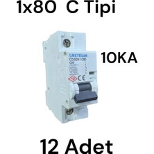 Metesan 1X80A C Tipi 10KA Otomat Sigorta 12 Adet