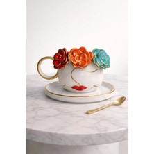 Kotyora Çiçek Kız El Yapımı Seramik Duble Kahve Fincanı