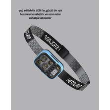 Üç Renkli LED Kafa Feneri 53 Mod Güç Göstergeli Type C Şarjlı Tdms-07