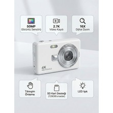 FaroxTech 50MP Kompakt Dijital Fotoğraf Makinesi 16X Dijital Zoom Anti-Shake Vlog ve Video Kamerası