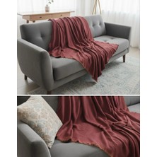 Luwino Home İnce Yapılı Saçaklı Koyu Kiremit Rengi  Çok Amaçlı Koltuk Örtüsü,tv Şalı 170*210 cm
