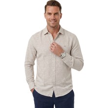 Rizzup Krem Slim Fit Çizgili %100 Pamuk Erkek Gömlek – Nefes Alan Şık Günlük Gömlek 2602626