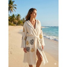 Tekstilize Mercan Desenli Müslin Bornoz Yumuşak, Hafif ve Nefes Alan Dokuma (%100 Pamuklu)