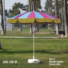 Branda Marketim Pembe-Mavi Plaj Şemsiyesi 200 cm Ø (Bidon Ayak Dahil)