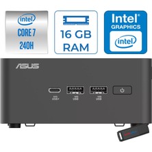 Asus Nuc 15 Pro Tall Kit Intel Core 7-240H 5.2ghz Up 16GB Ddr5 512GB SSD Intel® Graphics Freedos Mini Masaüstü Bilgisayar RNUC15CRHC700002F02+ZETTAUSBBELLEK