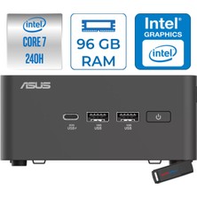 Asus Nuc 15 Pro Tall Kit Intel Core 7-240H 5.2ghz Up 96GB Ddr5 512GB SSD Intel® Graphics Freedos Mini Masaüstü Bilgisayar RNUC15CRHC700002F32+ZETTAUSBBELLEK