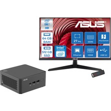 Asus Nuc 15 Pro Tall Kit Intel Core 7-240H 5.2ghz Up 64GB Ddr5 512GB SSD Intel® Graphics Asus 120Hz IPS 27 Inç Fhd Mon. Freedos Mini Masaüstü Bilgisayar RNUC15CRHC70000227F22+ZETTAUSBBELLEK
