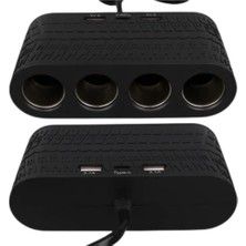 Araç Içi Güç Dağıtıcı 4 Çakmaklık 2 USB 1 Type C Şarj Ünitesi Tdms-07