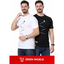 GezegenX Erkek Ikili(2)Bisiklet Baskılı Tişört %100 Pamuklu Siyah ve Beyaz T-Shirt