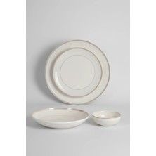 İpek Porselen 6 Kişilik Ufo Form Krem Emboss Desenli Burcu 24 Parça Yemek Takımı