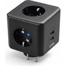 Akım ve Voltaj Korumalı Küp Priz 3 USB Destekli Tdms-07