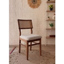 Silla Concept Lizbon Sandalye Teddy Krem Kumaş Hasırlı Ceviz Ahşap Sandalye