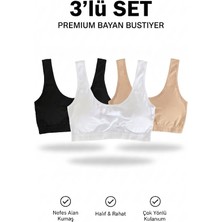 Woan Kadın Spor Bustiyer 3'lü Paket Kalın Askılı Crop Atlet Siyah Beyaz Ten Rengi