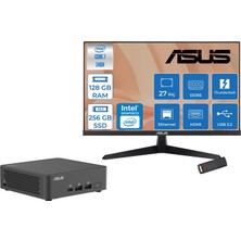 Asus Nuc 15 Pro Slim Kit Intel Core 7-240H 5.2ghz Up 128GB Ddr5 256GB SSD Intel® Graphics Asus 120Hz IPS 27 Inç Fhd Mon. Freedos Mini Masaüstü Bilgisayar RNUC15CRKC70000227F36+ZETTAUSBBELLEK