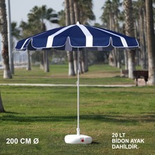 Branda Marketim Lacivert - Beyaz Plaj Şemsiyesi 200 cm Ø (Bidon Ayak Dahil)