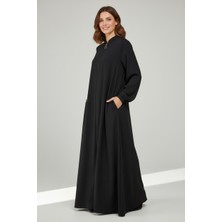 Ece Giyim Kadın Önü Fermuarlı Yanlardan Gizli Cepli Kol Ağzı Lastikli Ince Ferace