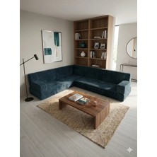 Bakırözü Home Premium Kadife Kumaş, Konforlu Yer Kanepesi ,modüler Şark Köşesi Takımı - Mavi- L Set