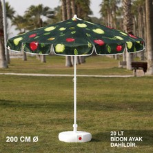 Branda Marketim Elma Desenli Plaj Şemsiyesi 200 cm Ø (Bidon Ayak Dahil)