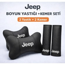 Brtshopping Jeep Logolu Boyun Yastığı ve Emniyet Kemeri Kılıfı Seti 2 Adet Boyun Yastığı + 2 Adet Kemer Yumuşak Deri Araç Içi Konfor Seti
