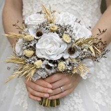 Gold Moda Beyaz Gül Şakayık Papatyalı Gelin El Çiçeği Buketi