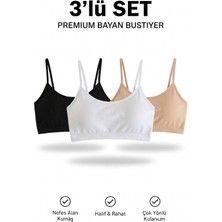 Woan Kadın Spor Bustiyer 3'lü Paket Ince Askılı Crop Atlet Siyah Beyaz Ten Rengi