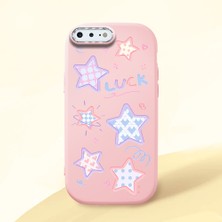 HONTINGA iPhone 7 Plus ile Uyumlu Kılıfı Kamera Korumalı Düşüme Önleyici Basitlik Pembe Yumuşak Silikon Telefon Kılıfı Renkli Yıldızlar Desenli K4-0248