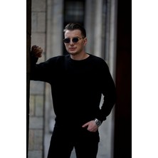 Mavona Premium 3 İplik Şardonlu Erkek Siyah Oversize Bisiklet Yaka Sweatshirt - %85 Pamuk %15 Likra