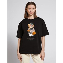 ÇARŞI47 Kadın Tişört Ayıcık Baskılı Yuvarlak Yaka T-Shirt