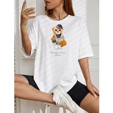 ÇARŞI47 Kadın Tişört Ayıcık Baskılı Yuvarlak Yaka T-Shirt