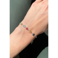 Spossy Silver Jewelry Renkli Kare Taşlı Bileklik